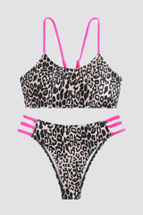 Women's Leopard Y-Back Metal Ring Bikini Set - 2pcs