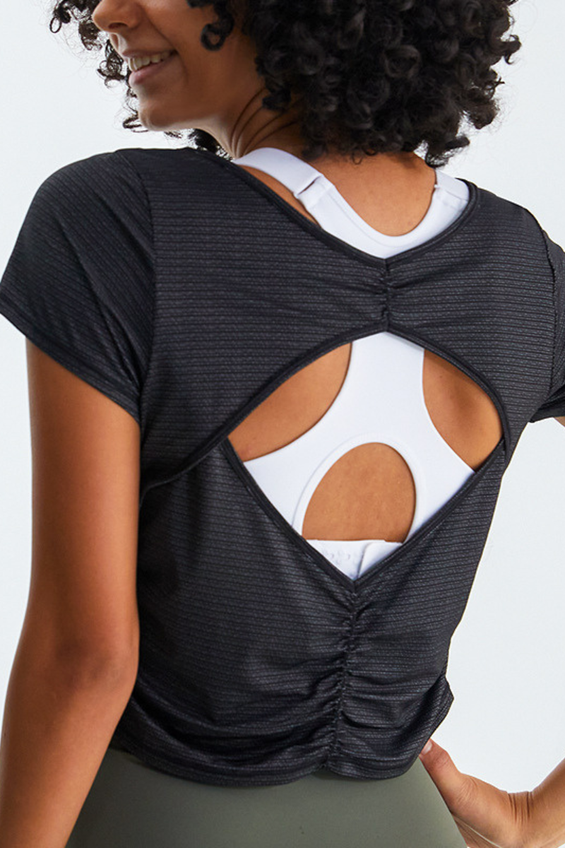 Women's Sport Cropped Short Sleeve Yoga Top with Back Cutout