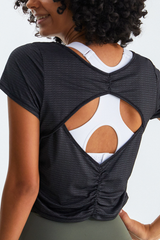 Women's Sport Cropped Short Sleeve Yoga Top with Back Cutout