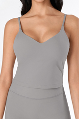 Women's V-Neck Thin Strap Brushed Yoga Tank Top With Padded