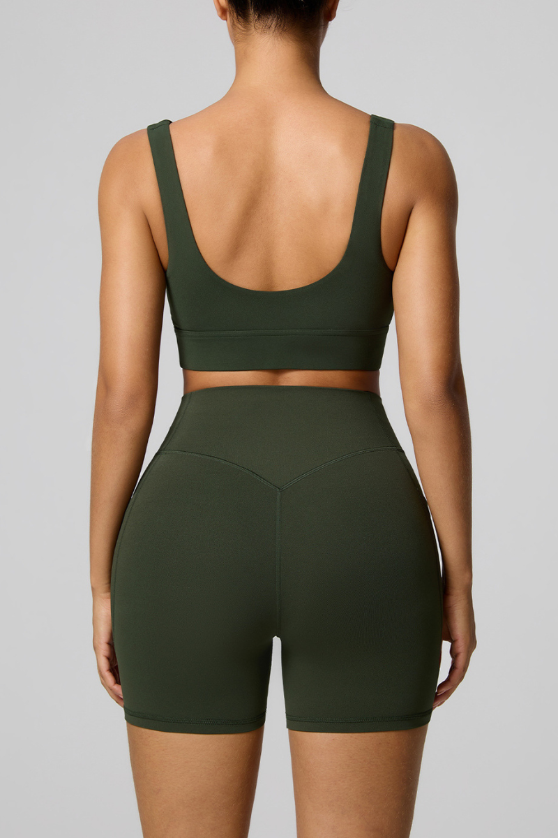Women's Square Neck Wide Strap Bra And Shorts Yoga Set