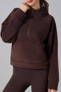 Women's Fall/Winter Fleece Half Zip Cropped Thermal Hoodie