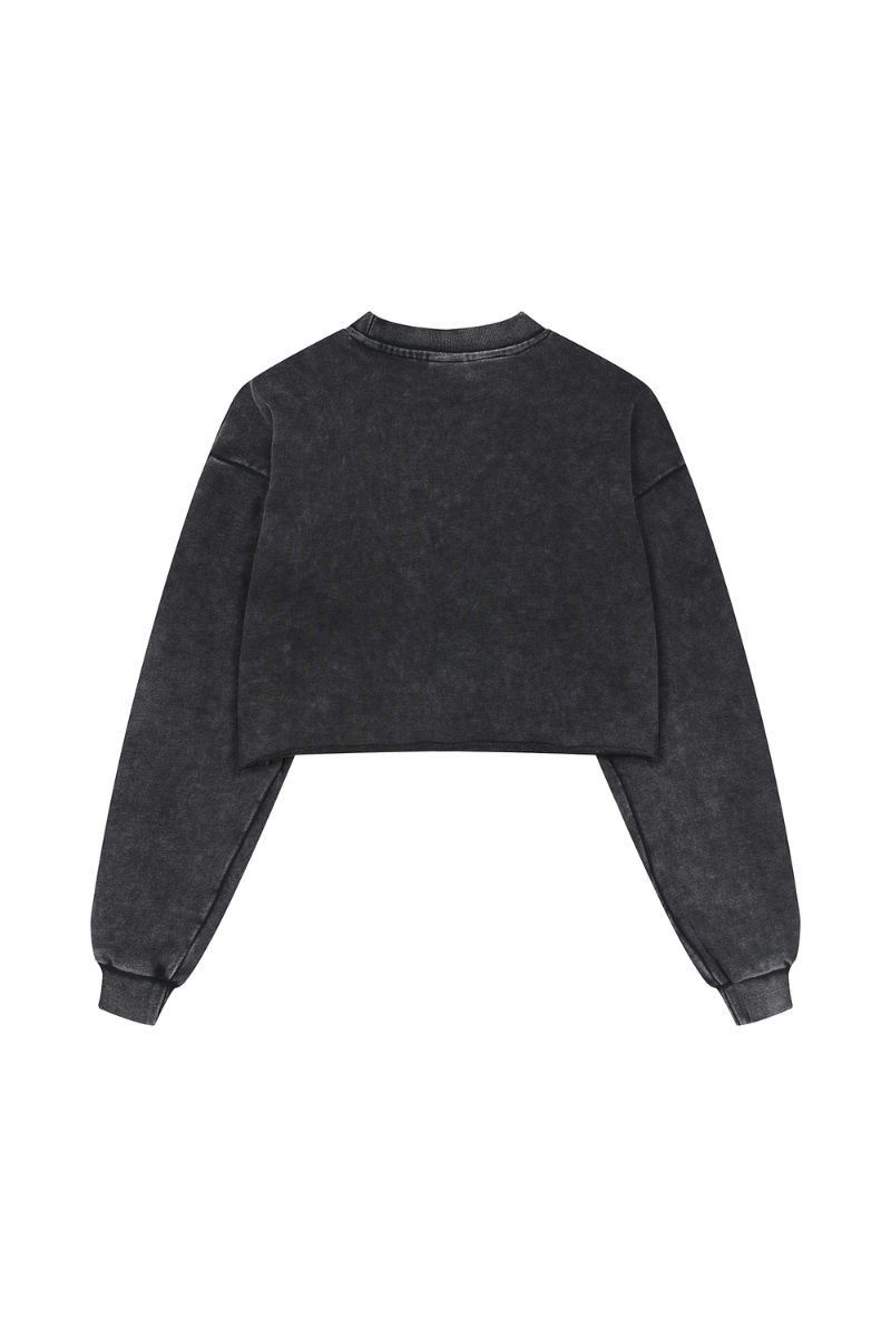 Women's Fall 100% Cotton Cropped Distressed Sweatshirt