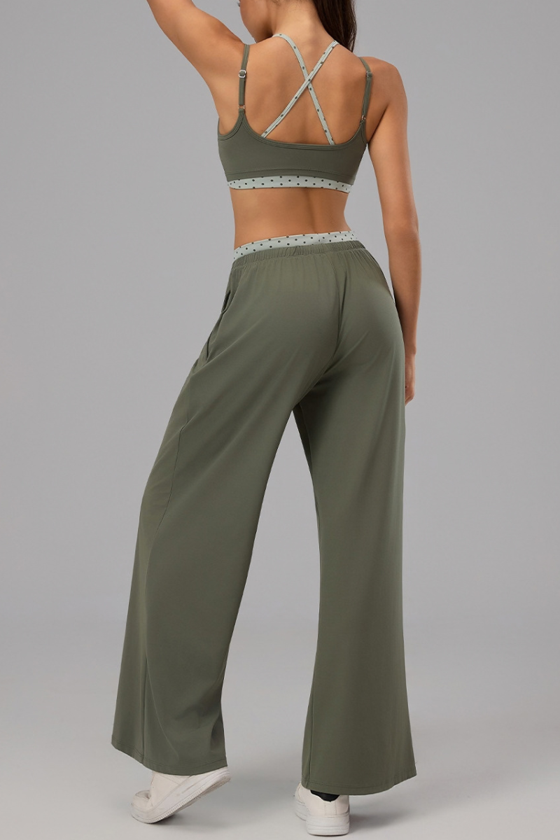 Women's Polka Dot Contrast Bra and Wide Leg Pants Yoga Set