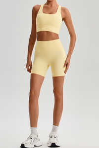Women's Bare Feel Cross Back Bra &High Waist Shorts Yaga Set