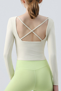 Women's Ruffle Square Neck Crisscross Back Pilates Top