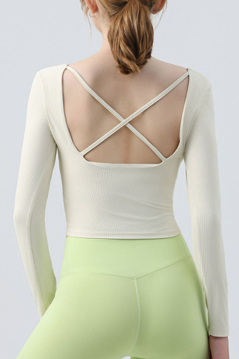 Women's Ruffle Square Neck Crisscross Back Pilates Top