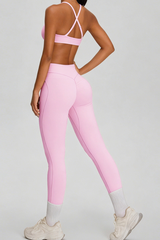 Women's Sport Set:Twist Front Triangle Cup Bra & Leggings