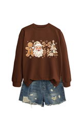 Women's Fall Christmas Santa Bow Printed Multicolor Pullover