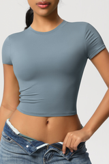 Women's Cropped Solid Round-necked T-shirt