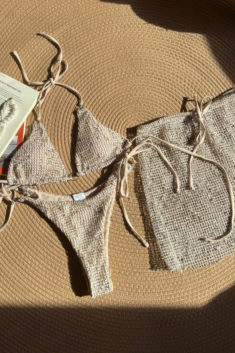 Women's Summer Mesh Half Skirt Bikini Set 3 Pieces