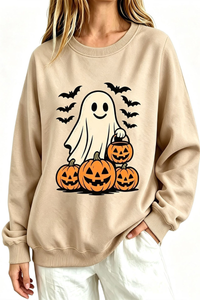 Women's Fall Halloween Spooky Ghost Pumpkin Sweatshirt
