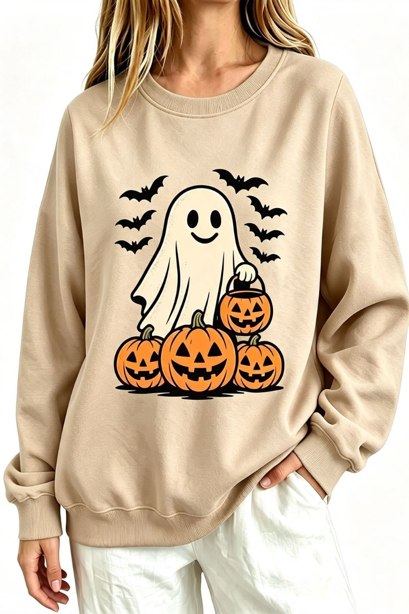 Women's Fall Halloween Spooky Ghost Pumpkin Sweatshirt