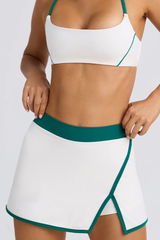 Halter T-Back Sports Bra&High-Waist Split Skort 2-Piece Set