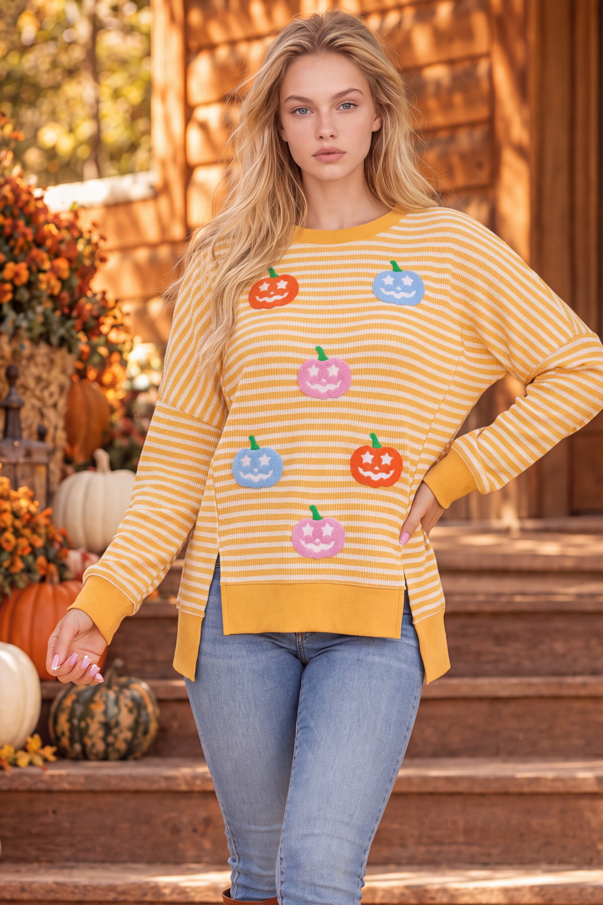 Women's Cute Halloween Colorful Pumpkin Smile Sweatshirt