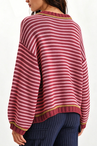 Women’s Winter Boho Striped Contrast Trim Knit Sweater