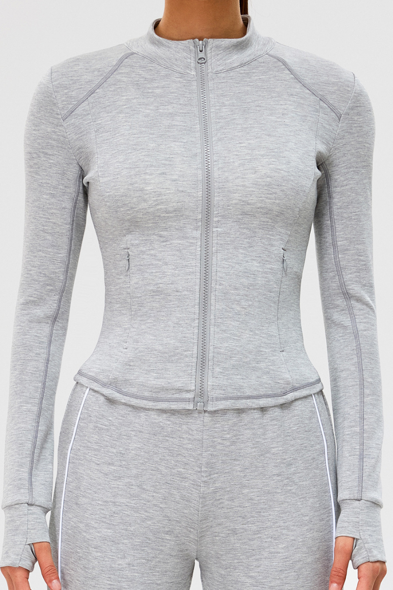 Women's Slim-Fit Stand Collar Finger Cuffs Yoga Sport Jacket