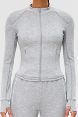 Women's Slim-Fit Stand Collar Finger Cuffs Yoga Sport Jacket