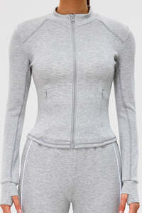 Women's Slim-Fit Stand Collar Finger Cuffs Yoga Sport Jacket