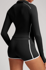 Zipper-fastened, color-contrasting yoga jacket