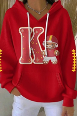 Women's Fall Christmas Print Ribbed Hoodie