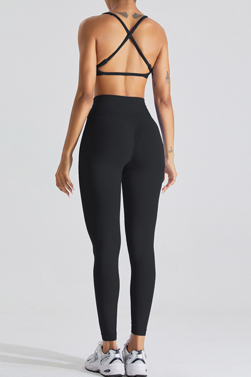Women's Athletic Set:Cross Back Bra And High-Waist Leggings
