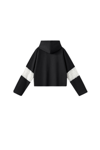 Women's Fall Cropped Openwork Lace Patchwork Hoodie