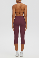 Women Halter V-neck Bra & High Waist Capri Leggings Yoga Set