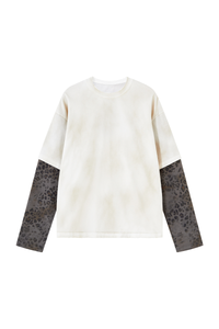 Men's Fall 100% Cotton Leopard Print Splicing Fake Two-Piece Long Sleeve Tee
