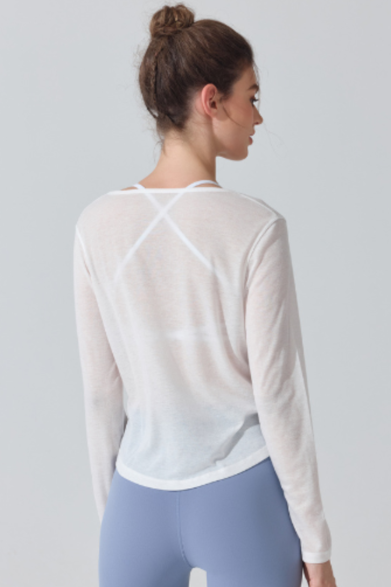 Women's Lightweight Sheer Drawstring Cropped Yoga T-shirts