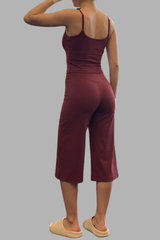 Women's Thin Strap Cami And Wide-Leg Capri Pants  Sports Set