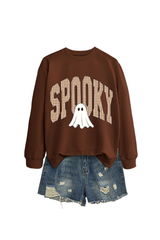 Women's Fall Halloween Plaid Ghost Print Oversize Pullover