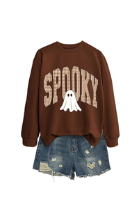 Women's Fall Halloween Plaid Ghost Print Oversize Pullover
