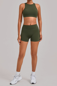 Women's Yoga Set:Cross Back Bra And High-Waist Shorts