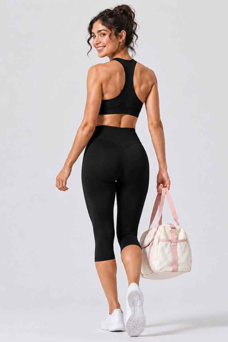 Women's Racerback Sports Bra & Capri Leggings Workout Set