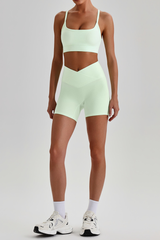 Women's Brushed Cutout Bra & V-Waist No Front Seam Shorts Set