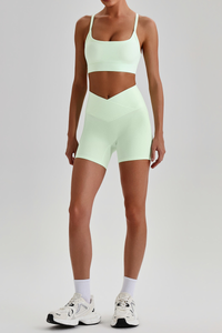 Women's Brushed Cutout Bra & V-Waist No Front Seam Shorts Set
