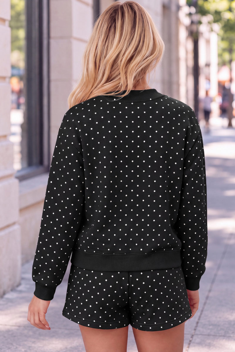Unisex Fall Fleece Polka Dot Mock Neck And Shorts Outfit Set