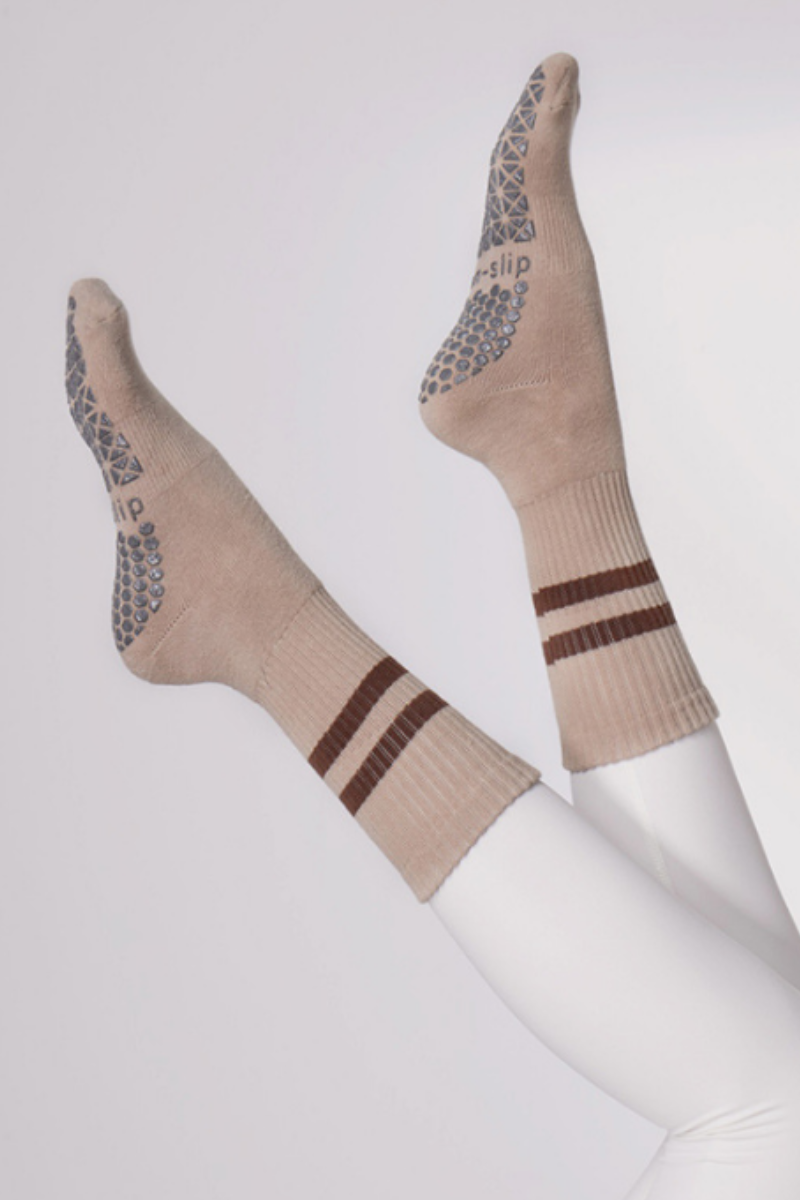 Women's Double-Stripe Crew Yoga Grip Full-Toe Socks