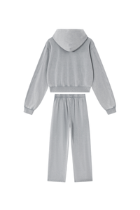 Women's Fall Set: Cropped Zip Up Hooded Jacket And Sweatpant