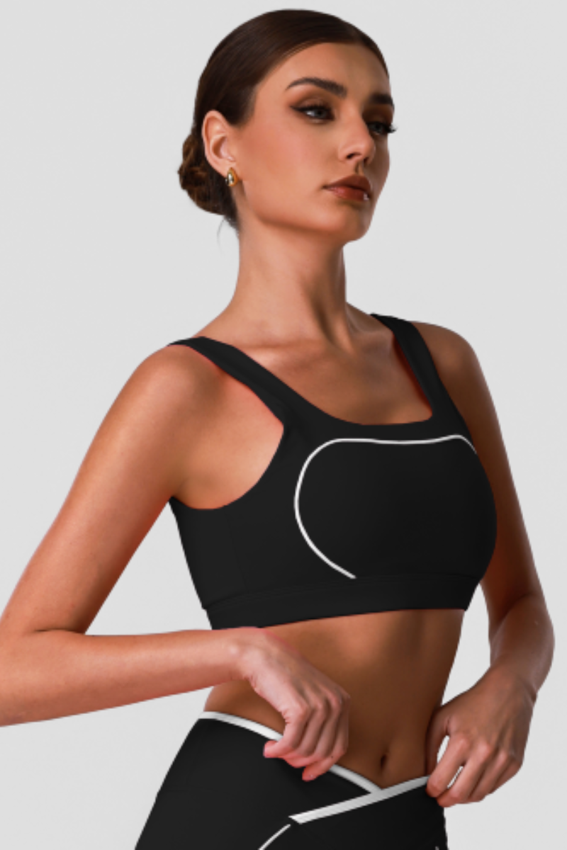 Women's Wide Straps Contrast Line U-Back Sports Bra