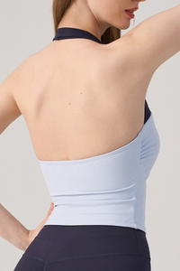 Women's Athletic Halterneck Color Block Cropped Tank Top