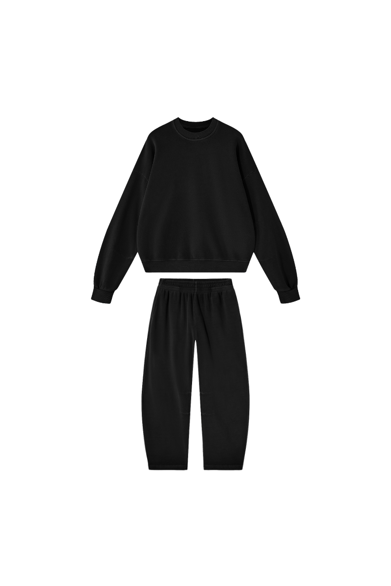 Women's Fall 100% Cotton Set:Solid Pullover And Sweatpants