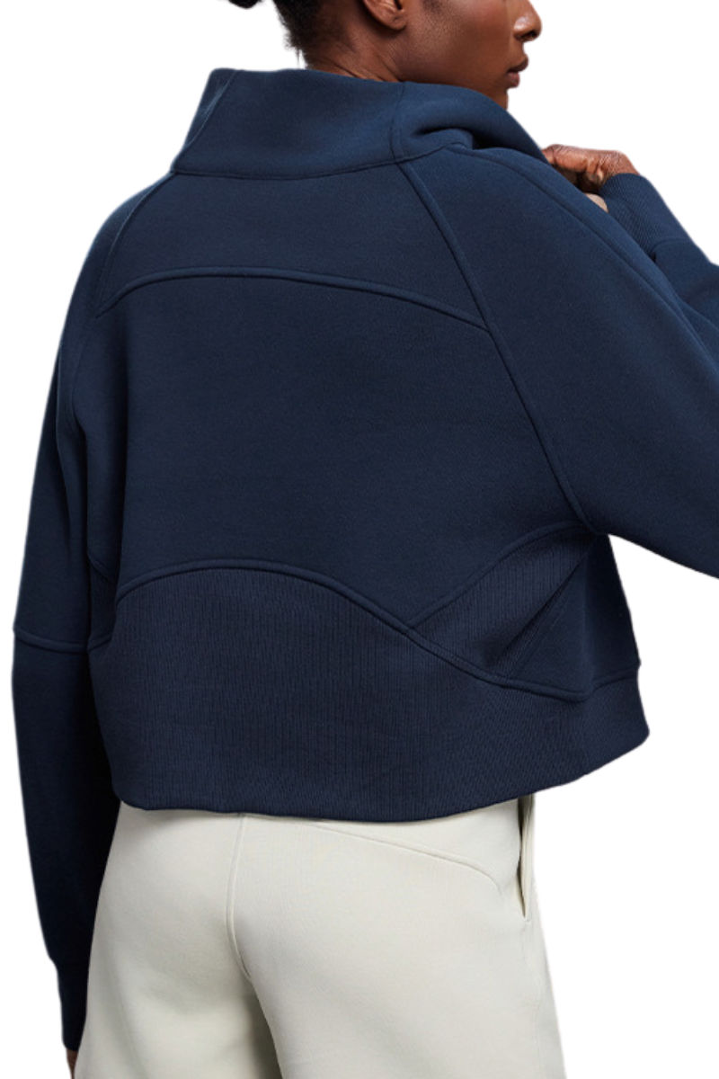 Women's Fall Half‑Zip Stand Collar Cropped Fleece Sweatshirt