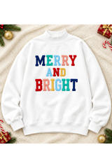 Women's Fall Christmas Colorful Letter Mock Neck Sweatshirt
