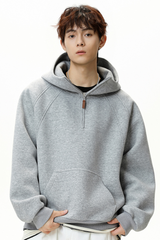 Men's Fall/Winter Fleece-Lined Half-Zip Hooded Sweatshirt