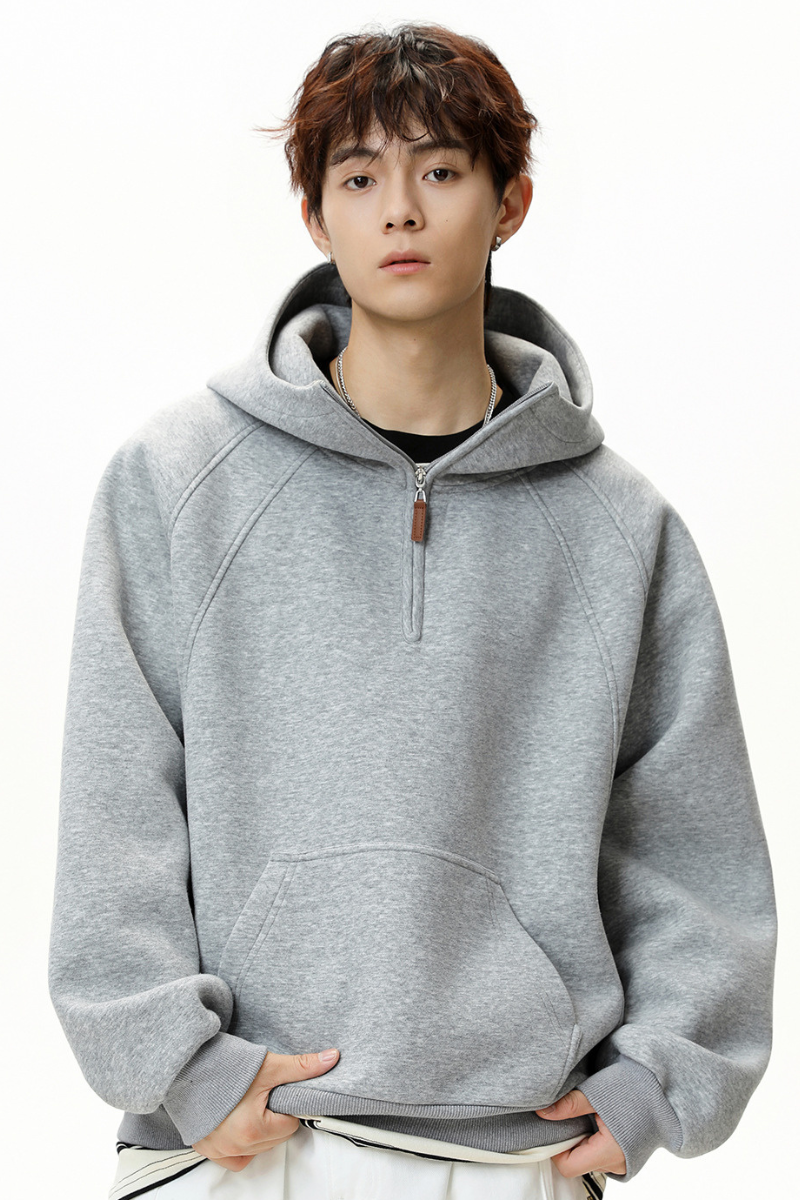 Men's Fall/Winter Fleece-Lined Half-Zip Hooded Sweatshirt
