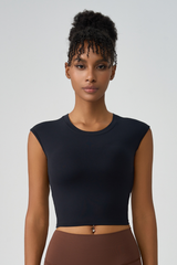 Women's Crew Neck Pleated-Back Open Sports Tank Top