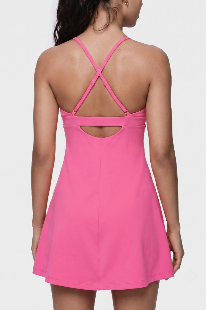 Women's Cross Back Tennis Mini Dress With Built‑In Shorts