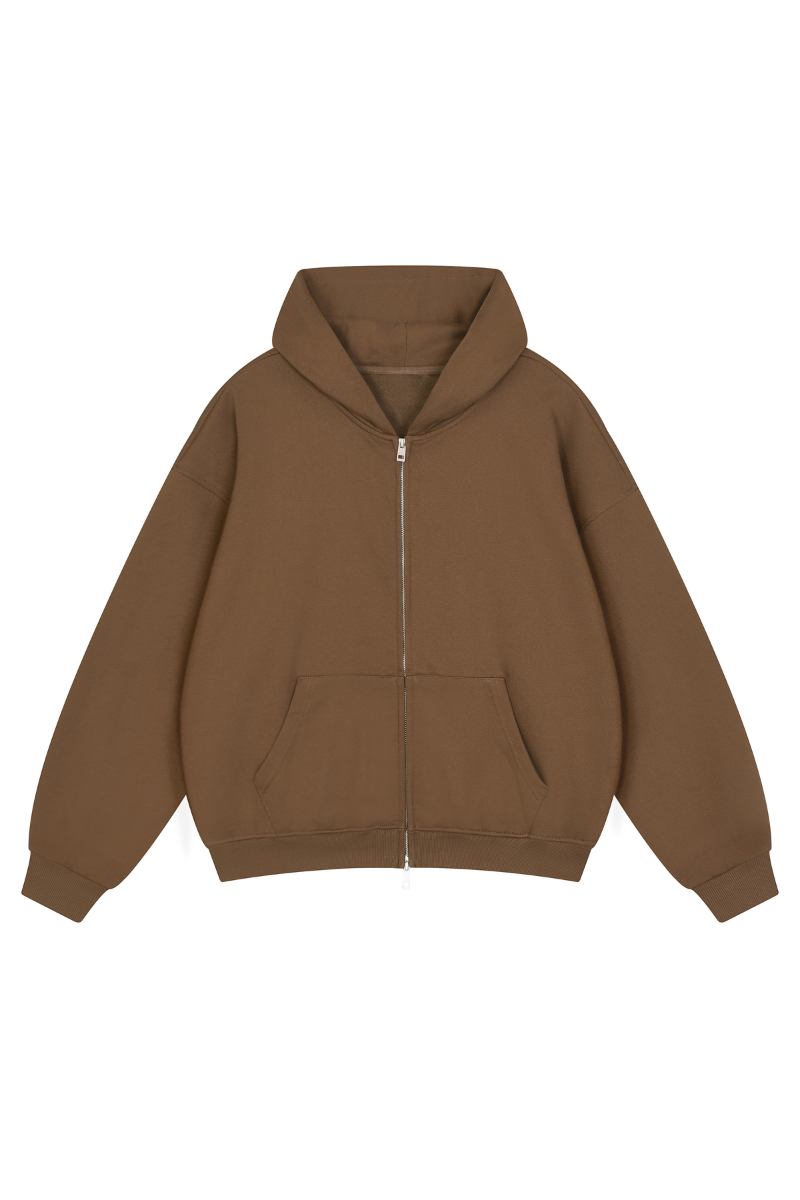 Unisex Fall Relaxed Drop Shoulder Full Zip Hooded Jacket